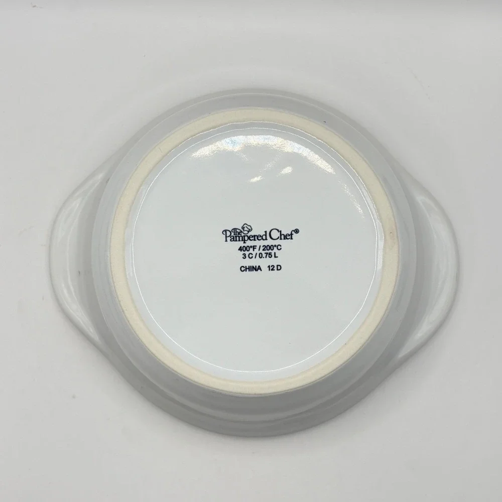 Pampered Chef Mini Casserole Dish with Lid White Orange holds 3 Cups